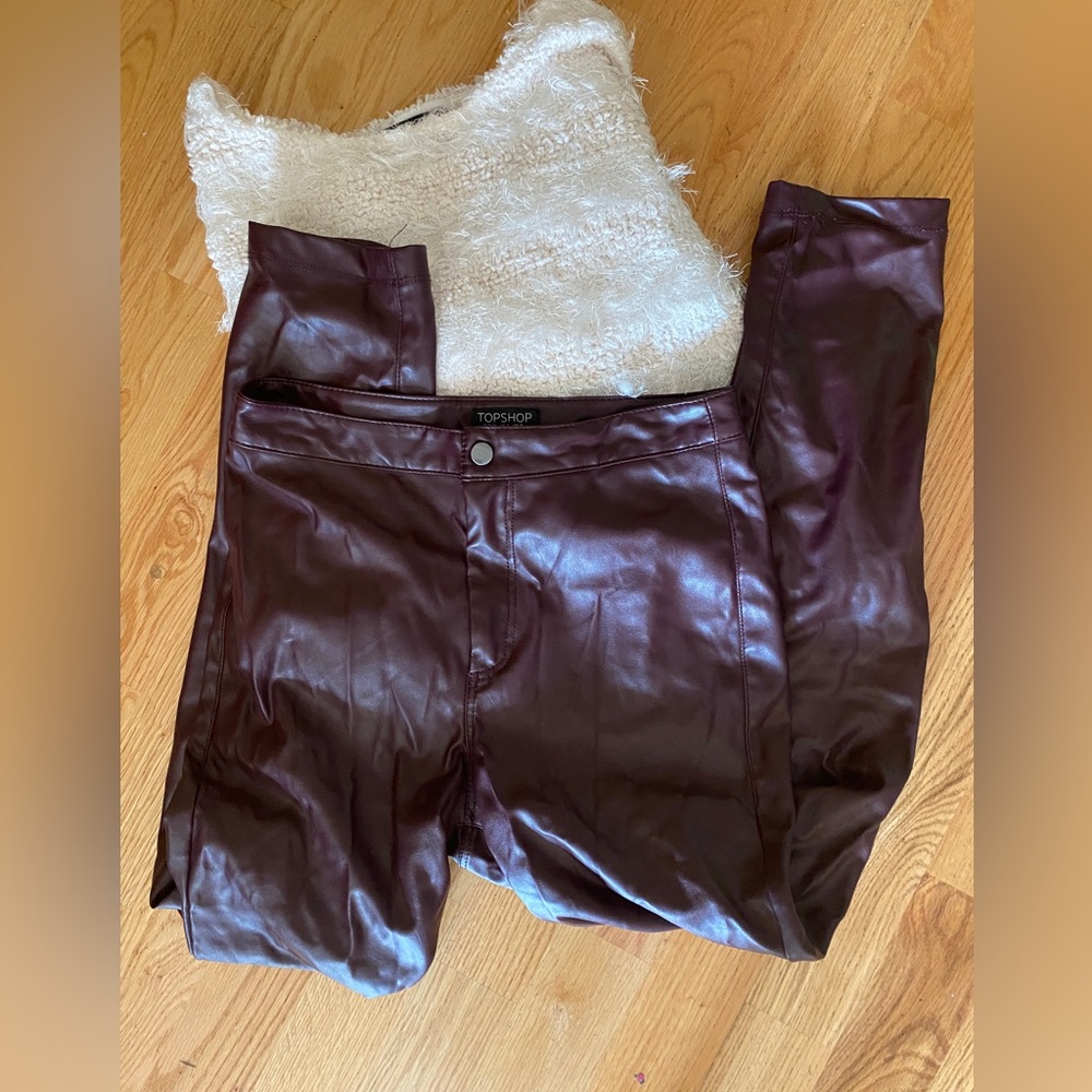 Topshop Plum Faux Leather High Rise Skinny Pant